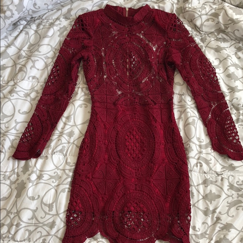 Maroon Crochet Cocktail Dress